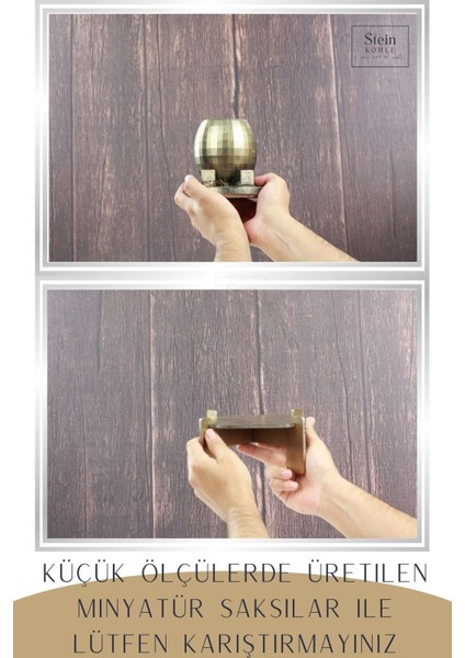 Ayaklı Saksı Ahşap Büyük Boy 1 Adet Altın Renk Eskitme Uygulamalı Ayaklı Yuvarlak Model