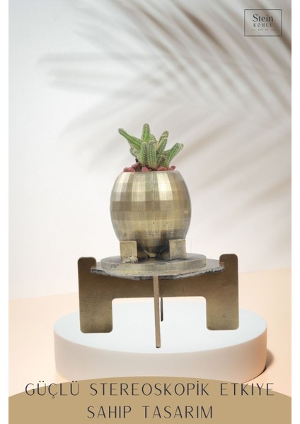 Ayaklı Saksı Ahşap Büyük Boy 1 Adet Altın Renk Eskitme Uygulamalı Ayaklı Yuvarlak Model