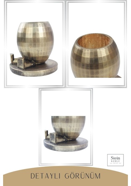 Ayaklı Saksı Ahşap Büyük Boy 1 Adet Altın Renk Eskitme Uygulamalı Ayaklı Yuvarlak Model