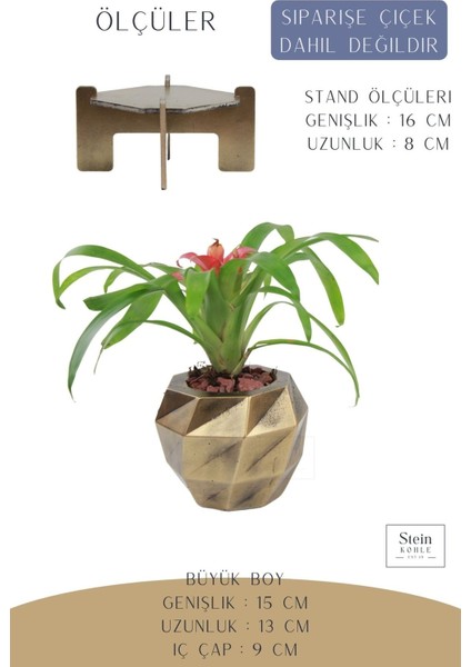 Ayaklı Saksı Ahşap Büyük Boy 1 Adet Altın Renk Eskitme Uygulamalı Dönen Poly Model