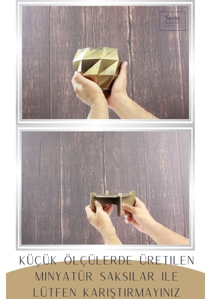 Ayaklı Saksı Ahşap Büyük Boy 1 Adet Altın Renk Eskitme Uygulamalı Dönen Poly Model