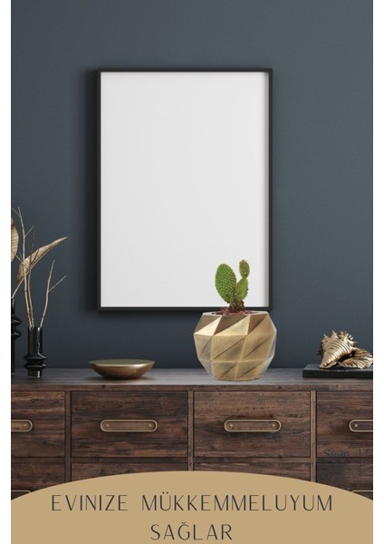 Ayaklı Saksı Ahşap Büyük Boy 1 Adet Altın Renk Eskitme Uygulamalı Dönen Poly Model