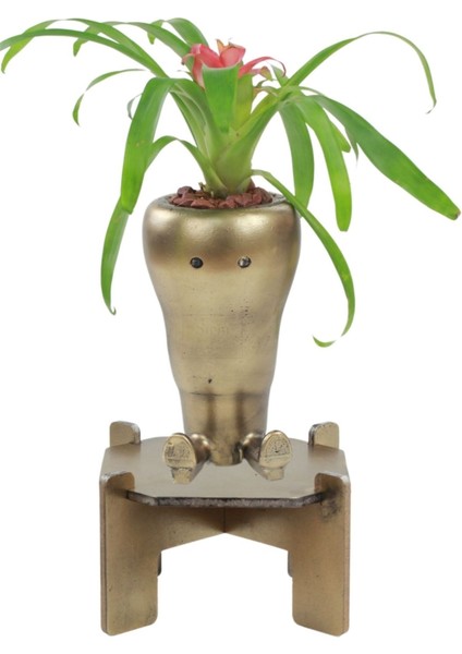 Ayaklı Saksı Ahşap Büyük Boy 1 Adet Altın Renk Eskitme Uygulamalı Havuç Model