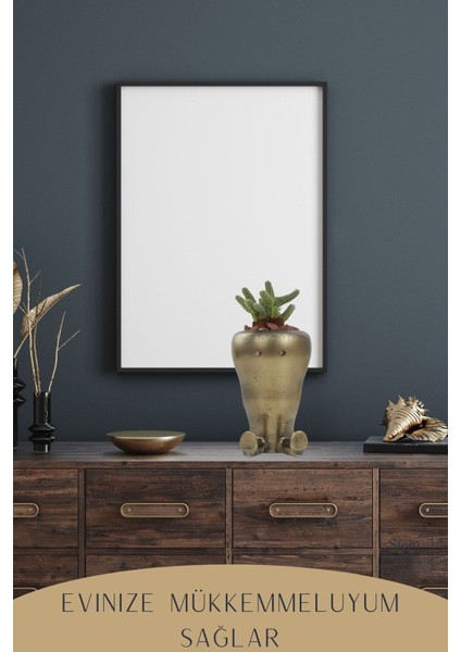 Ayaklı Saksı Ahşap Büyük Boy 1 Adet Altın Renk Eskitme Uygulamalı Havuç Model