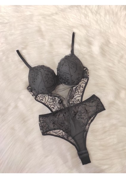Dolgulu Dantelli Body Suit Sütyen Takımı B Kap
