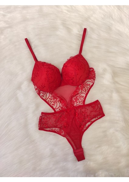 Dolgulu Dantelli Body Suit Sütyen Takımı B Kap