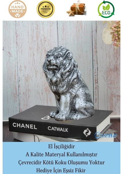 Dekoratif Biblo Oturan Aslan Heykel El Yapımı Hediyelik Süs Eşyası Model Aslan2