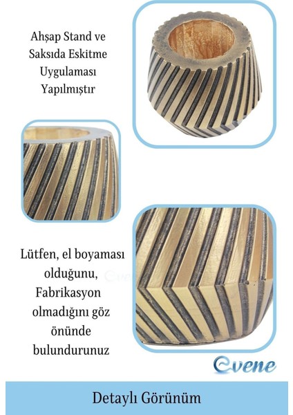 Ahşap Ayaklı Beton Saksı Dekoratif 1 Adet Dişli Model