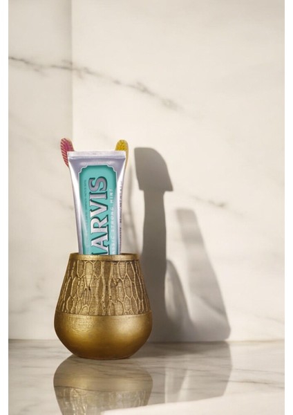 Diş Fırçalığı Tezgah Üstü Altın Eskitme Renk Diş Fırçası Standı Vazo Model