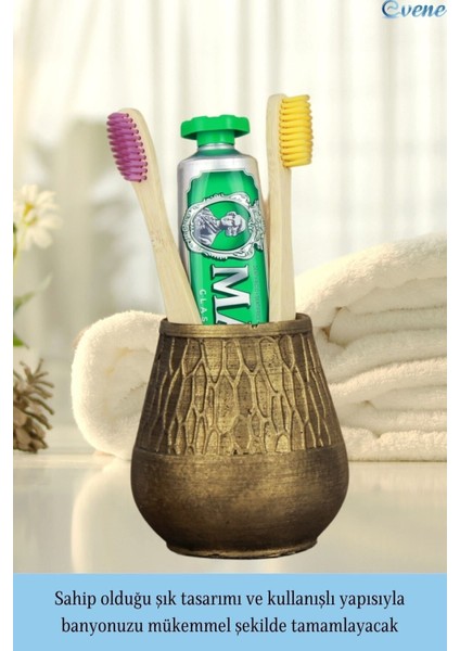 Diş Fırçalığı Tezgah Üstü Altın Eskitme Renk Diş Fırçası Standı Vazo Model
