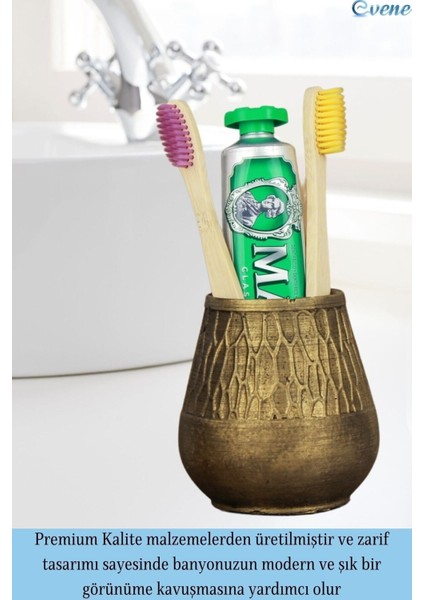 Diş Fırçalığı Tezgah Üstü Altın Eskitme Renk Diş Fırçası Standı Vazo Model