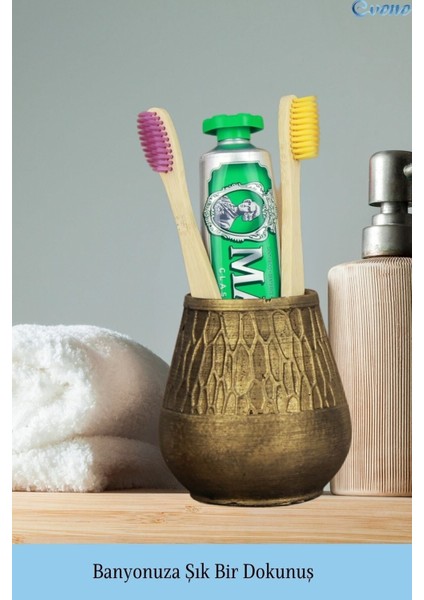 Diş Fırçalığı Tezgah Üstü Altın Eskitme Renk Diş Fırçası Standı Vazo Model