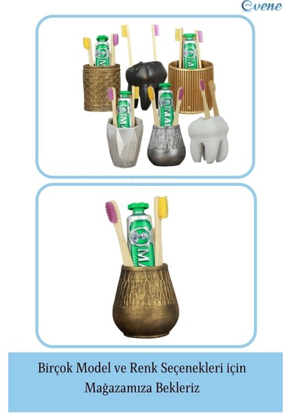 Diş Fırçalığı Tezgah Üstü Altın Eskitme Renk Diş Fırçası Standı Vazo Model
