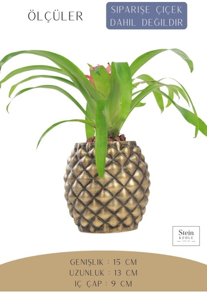 Çiçek Saksısı Büyük Boy 1 Adet Altın Renk Eskitme Uygulamalı Ananas Model