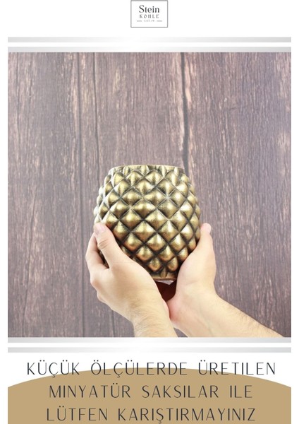 Çiçek Saksısı Büyük Boy 1 Adet Altın Renk Eskitme Uygulamalı Ananas Model