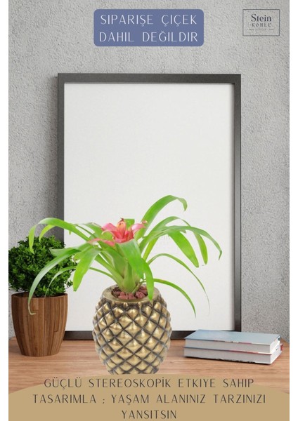 Çiçek Saksısı Büyük Boy 1 Adet Altın Renk Eskitme Uygulamalı Ananas Model