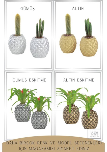 Çiçek Saksısı Büyük Boy 1 Adet Altın Renk Eskitme Uygulamalı Ananas Model