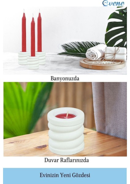 Mumluk Şamdan 3 Adet Tealight ve Ince Mum Uyumlu Spiral Model