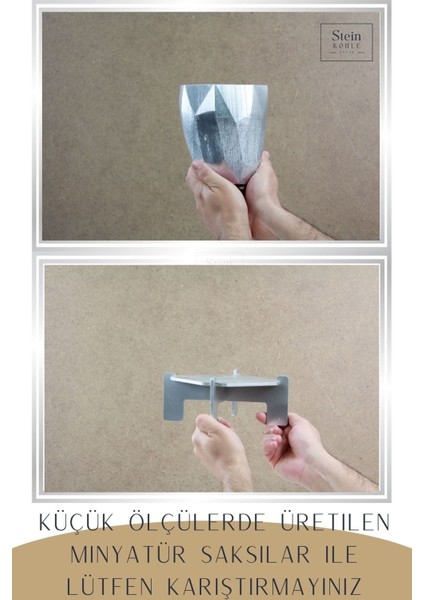 Ayaklı Saksı Ahşap Büyük Boy 3 Adet Gümüş Renk Uygulamalı Uzun Poly Model