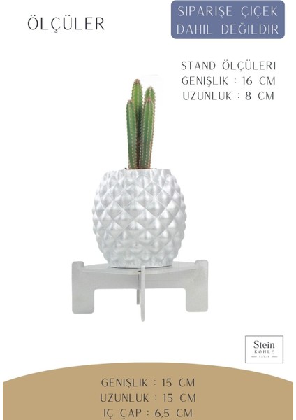 Ayaklı Saksı Ahşap Büyük Boy 1 Adet Gümüş Renk Uygulamalı Ananas Model