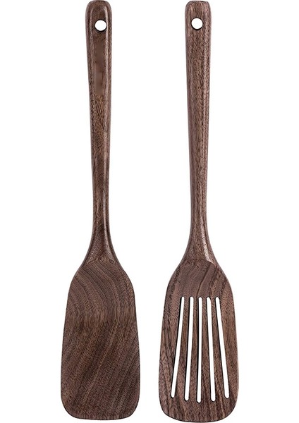 Ahşap Spatula ve Yemek Yemekleri Için Yuvalı Spatula, Siyah Ceviz Uzun Tutuklu Ahşap ve Yapışmaz Tencere Için Yuvalı Turner (Yurt Dışından)