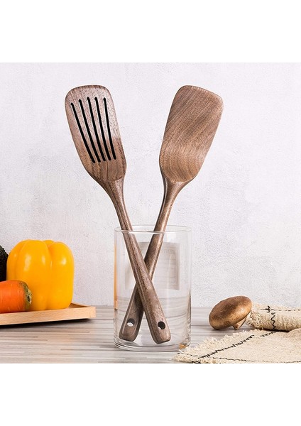 Ahşap Spatula ve Yemek Yemekleri Için Yuvalı Spatula, Siyah Ceviz Uzun Tutuklu Ahşap ve Yapışmaz Tencere Için Yuvalı Turner (Yurt Dışından) modelleri