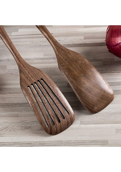 Ahşap Spatula ve Yemek Yemekleri Için Yuvalı Spatula, Siyah Ceviz Uzun Tutuklu Ahşap ve Yapışmaz Tencere Için Yuvalı Turner (Yurt Dışından) indirimleri
