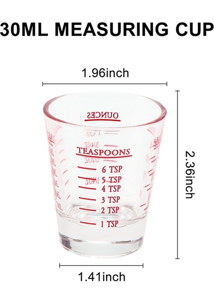 6pcs Ölçüm Kupası Espresso Atış Cam Sıvı Ağır Cam Şarap Camı 26 Incremantal Ölçüm 1oz, 6 Çay Kaşığı, 2 Tbs, 30ML (Yurt Dışından)