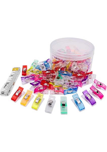 Premium Plastik Klipler 100 Paket Dikiş Klipsleri ve Teneke Kutu, Çeşitli Renkler, 1 Dikiş Bant Memperi (Yurt Dışından)