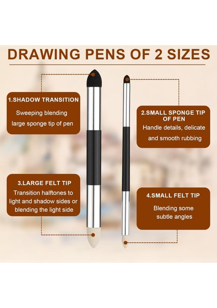 4pcs Sanatçı Karıştırma Sünger Kalemi, 2 Boyutlar Çift Başlı Karışık Kalem Çizim Ovma Sünger Pastel Pastel Karıştırma Güdük Kalem (Yurt Dışından) modelleri