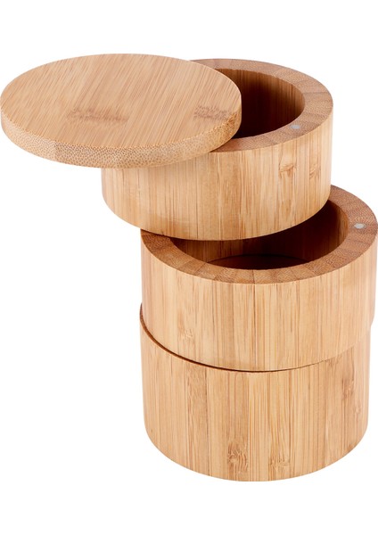 Bambu Üçlü Tuz Kutusu, Ahşap Kutu, Manyetik Döner Kapaklı Tuz Veya Baharat Için 3 Tılderli Yuvarlak Bambu Kutusu (Yurt Dışından)