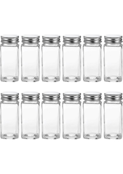 Etiketlerle Cam Baharat Kavanozları Boş Kare Baharat Şişeleri, Çeşni Potu - Çalkalayıcı Kapaklar ve Hava Geçirmez Metal Kapaklar (Yurt Dışından)