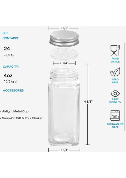 Etiketlerle Cam Baharat Kavanozları Boş Kare Baharat Şişeleri, Çeşni Potu - Çalkalayıcı Kapaklar ve Hava Geçirmez Metal Kapaklar (Yurt Dışından) indirimleri