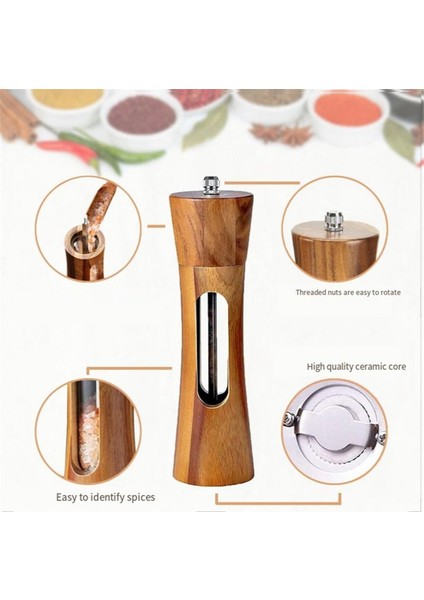 Biber Değirmeni Ahşap Tuz ve Karabiber Manuel Tuz Fabrikası Baharat Değirmeni, Biber Tuzu Baharatları Için Ayarlanabilir Seramik Öğütücü ile (Yurt Dışından) modelleri