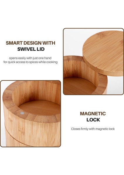 Bambu Üçlü Tuz Kutusu, Ahşap Kutu, Manyetik Döner Kapaklı Tuz Veya Baharat Için 3 Tılderli Yuvarlak Bambu Kutusu (Yurt Dışından) fırsatları