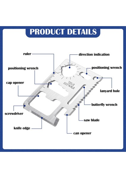 24 Set Paslanmaz Çelik 11 Arada Hayatta Kalma Cep Araçları Çok Alçalı Cüzdan Cüzdan Kart Kartı Çok Amaçlı Ölçekli Çift Cep Aracı (Yurt Dışından) modelleri