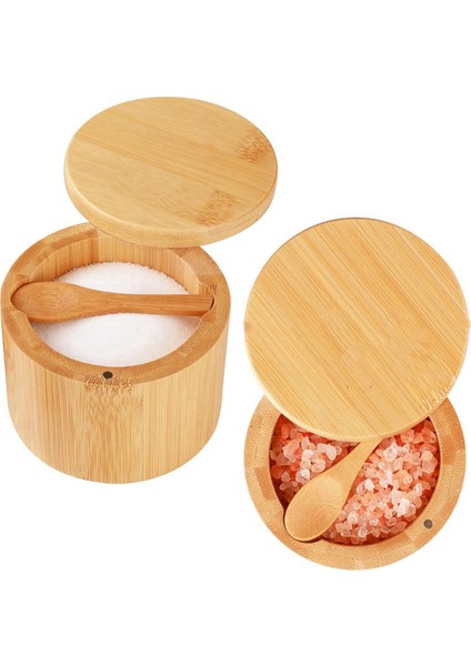Bambu Tuz Çalkalayıcı, 2 Adet Yerleşik Kaşıkla Tuz Kutusu, Döner Kapaklı Tuz Kasesi, Baharat Depolama Için Kavanozu Koruyan (Yurt Dışından) fiyatları