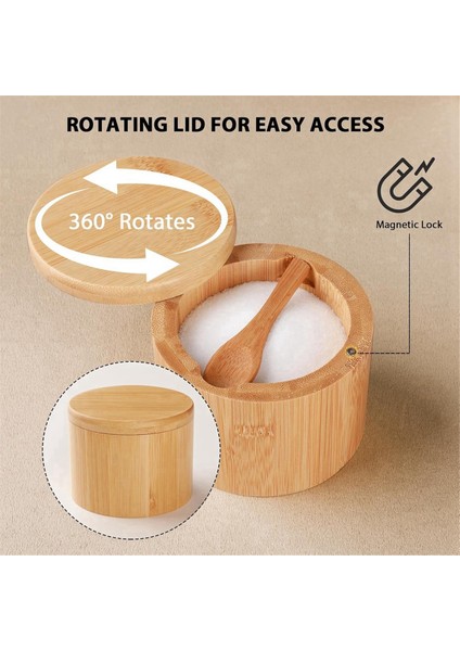 Bambu Tuz Çalkalayıcı, 2 Adet Yerleşik Kaşıkla Tuz Kutusu, Döner Kapaklı Tuz Kasesi, Baharat Depolama Için Kavanozu Koruyan (Yurt Dışından) modelleri