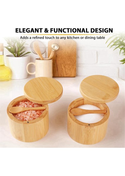 Bambu Tuz Çalkalayıcı, 2 Adet Yerleşik Kaşıkla Tuz Kutusu, Döner Kapaklı Tuz Kasesi, Baharat Depolama Için Kavanozu Koruyan (Yurt Dışından) fırsatları