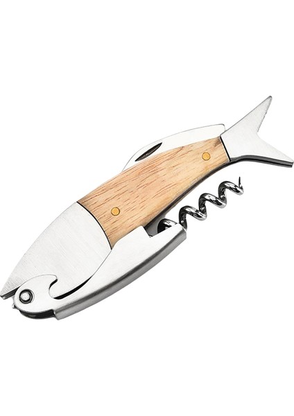 Ahşap Saplı Balık Şeklindeki Şarap Şişesi Açıcı, Metal Şişe Açıcı, Taşınabilir Şişe Açıcı, Şarap Şişesi Açıcı Hediyesi (Yurt Dışından)