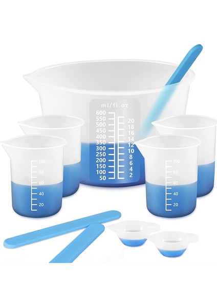 Epoksi Reçine Için Silikon Ölçüm Kabı, Reçine 600 ve 100ML Silikon Bardak, Silikon Karıştırma Çubukları, Karıştırma Aleti ile Malzemeler (Yurt Dışından)