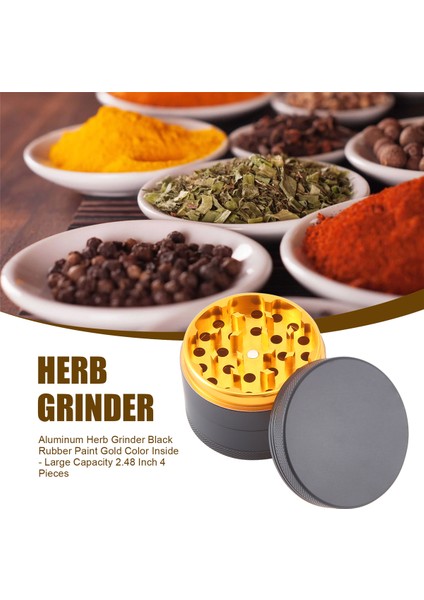 Alüminyum Bitki Öğütücü Siyah Kauçuk Boya Altın Renk Içinde - Büyük Kapasite 2.48 Inç 4 Parça (Yurt Dışından) fırsatları