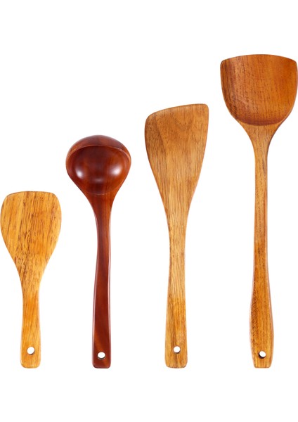 4pcs Ahşap Kürek Kaşık Non Sopa Ahşap Uzun Pirinç Spatula Mutfak Pişirme Emir El Ele Kızartma Araçları Setleri (Yurt Dışından)