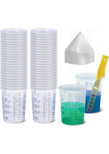 20 Oz (600 Ml) Plastik Ölçüm Kabı, 48 Bardak ve 50 Yaprak Filtre Kağıdı, 1 Boya Karıştırma Çubuğu, Boya Karıştırma, Reçine Için (Yurt Dışından)