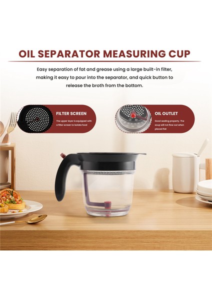 1000ML Yağ Ayırıcısı Kupa ve Süzgeç Ölçüm Sos Sosları ve Yağ Gresli Diğer Sıvılar Için Alt Serbest Bırakma ile (Yurt Dışından) indirimleri