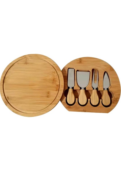 Piknik ve Partiler Için Uygun Yuvarlak Ahşap Tahtalarla Donatılmış Bambu Peynir Tahtası Seti (Yurt Dışından)