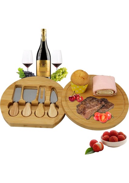 Piknik ve Partiler Için Uygun Yuvarlak Ahşap Tahtalarla Donatılmış Bambu Peynir Tahtası Seti (Yurt Dışından) indirimleri