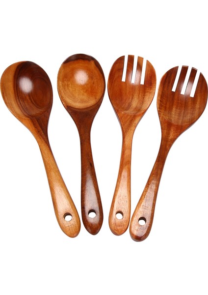 Ahşap Salata Sunucuları Seti 4 Servis Çatal Kaşık Kaşık Çatal Çatal Salata Kaşığı, Çatal (Yurt Dışından)