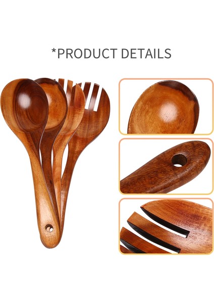 Ahşap Salata Sunucuları Seti 4 Servis Çatal Kaşık Kaşık Çatal Çatal Salata Kaşığı, Çatal (Yurt Dışından) indirimleri