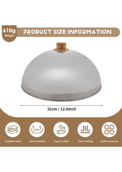12 Inç Paslanmaz Çelik Peynir Eritme Kubbesi ve Buharda Pişirme Kapağı, Cilalı Biftek Örtüsü, Cloche Servis Yemek Kapağı, En Iyi Düz Üst Izgara Izgara Vb. (Yurt Dışından) indirimleri
